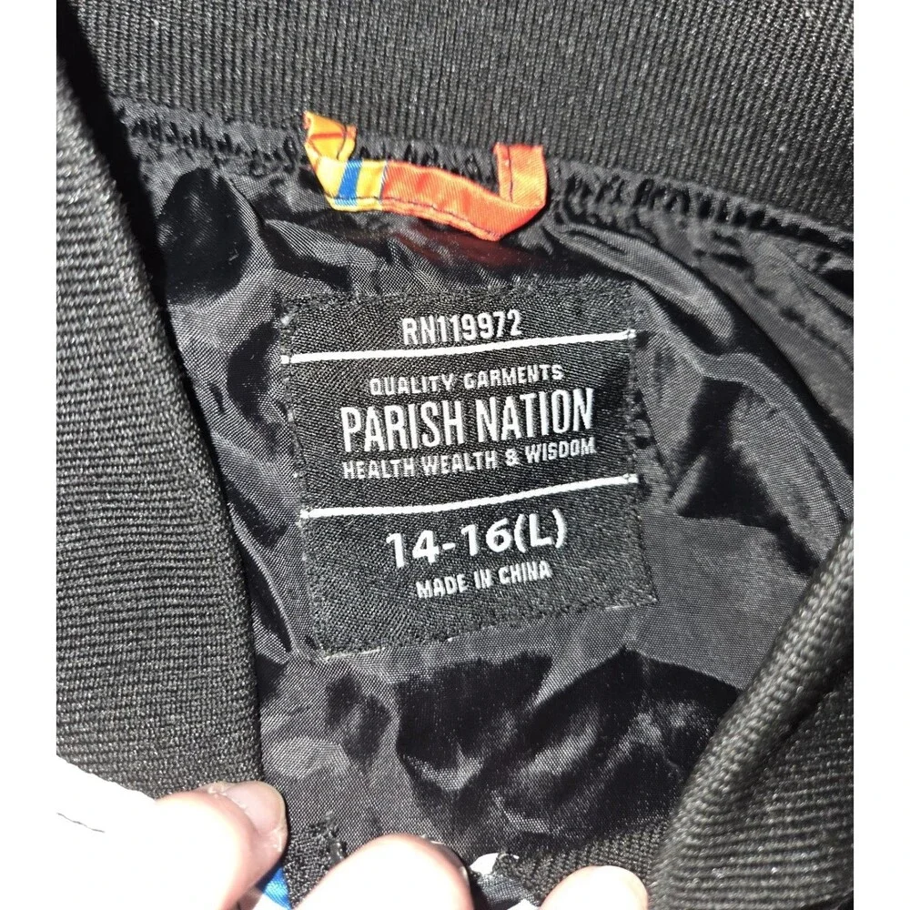 Parish Nation Youth Large 14-16 Bomber Jacket Graphic Streetwear Satin Full Zip